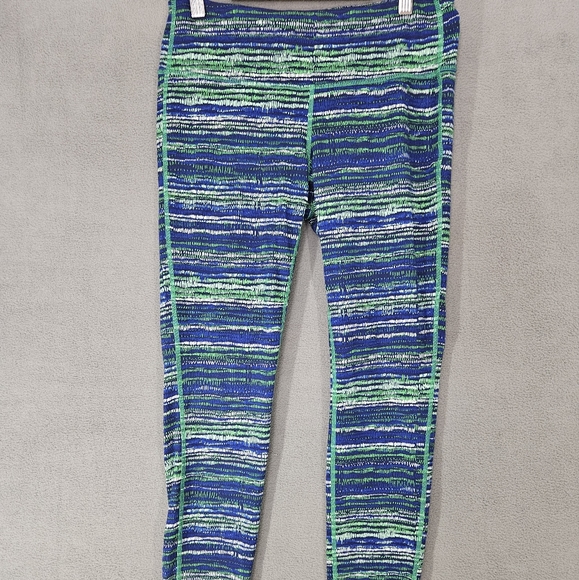 Athleta Athletic Womens Leggings Blue Green Strip Size Medium M - Picture 1 of 9
